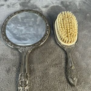 Vintage Silver Hand Mirror and Brush Set